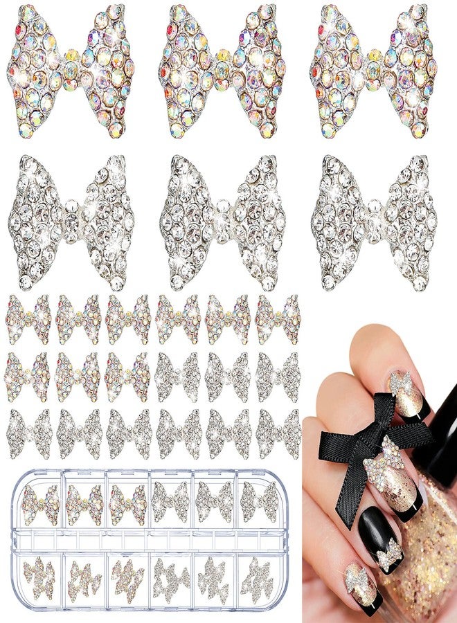Maitys 24 Pieces Nail Bows Charms Rhinestones 3D Charms Alloy Pearl Bow Knot Accessory for Valentine's Day Women DIY Xmas Salon Jewelry Craft(Silver, Laser) - Image 1
